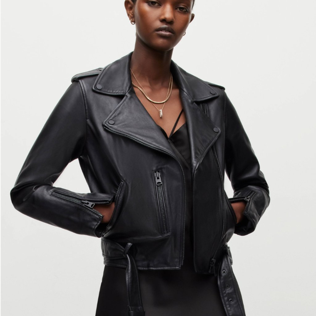 Belfern Black Leather Moto Jacket - Women's